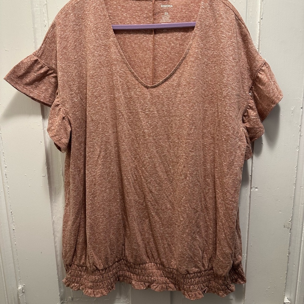 Sonoma Pink Flutter Sleeve Blouse with Ruffled Details
